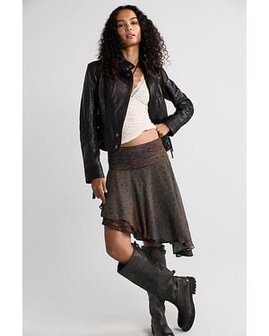 Free People Daydreamer Printed Asymmetrical Midi Skirt - Black