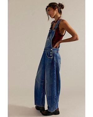 Free People Good Luck Barrel Dungarees - Blue