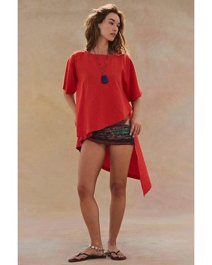 free-est Alina Cotton-Linen Short-Sleeve Top By - Red