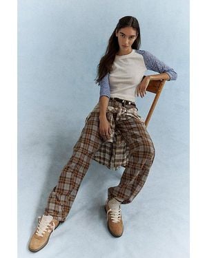 Free People Fable Plaid Twisted Trousers - Brown