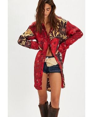 Free People Off The Vine Button Down Top - Red