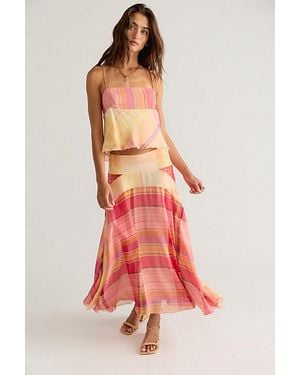 Free People Breezy Plaid Midi Skirt Set - Red