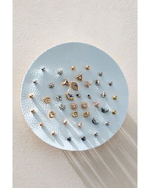 Free People Teeny Tiny Mega Stud Earring Set At In Merry Metallic - White