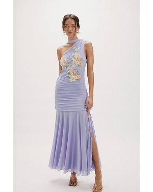 open lace back dress Blue Jacquard One Shoulder Midi Dress - All Dresses main image 0