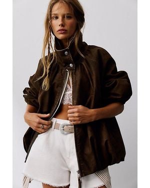 Free People Chelsea Vegan Suede Funnel-Neck Jacket - Brown