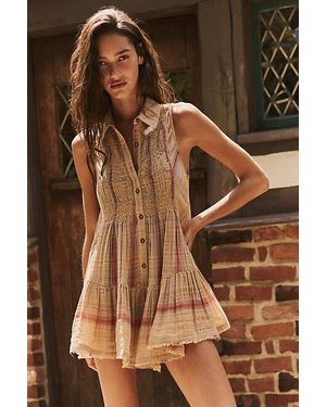 Free People Off Beat Plaid Romper - Brown