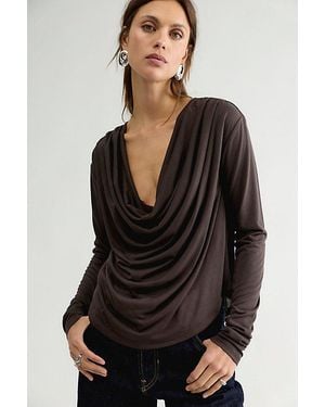 Free People Jane Draped Long Sleeve Top - Black