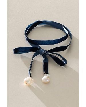 Kozakh Bolo Bow Pearl Necklace - Blue