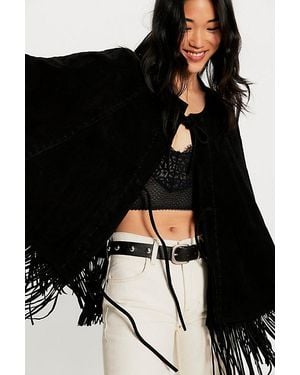 Free People Desert Nights Suede Poncho Jacket - Black