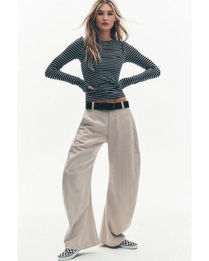 Free People Spotlight Menswear Striped Barrel Trousers - Natural