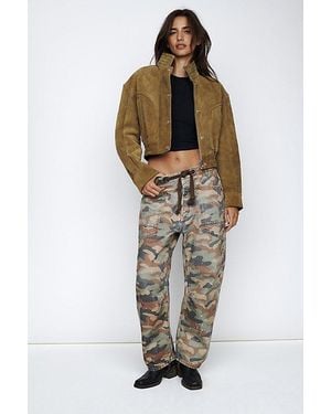 Free People Moxie Printed Low-slung Barrel Jeans - Green