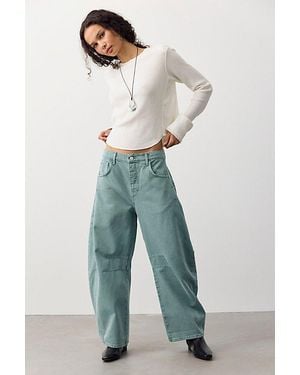 Free People We The Free Good Luck Mid-Rise Barrel Jeans - Blue