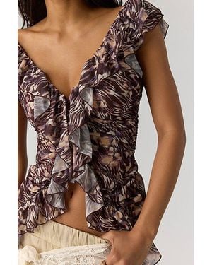 Free People Blythe Printed Ruffled Top - Brown