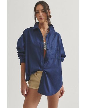 Free People Lexi Poplin Button Down Shirt - Blue