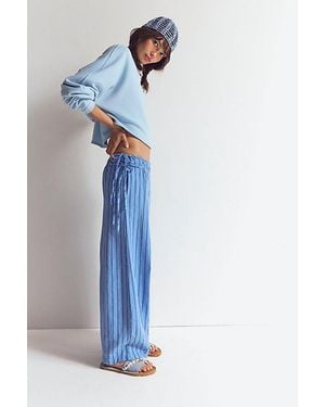 free-est Sun Dazed Cotton-Linen Striped Trousers By - Black