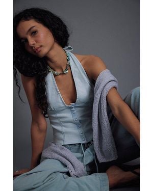 Free People Ramona Denim Halter Top - Grey
