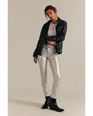 Free People Oracle Metallic Low-Rise Slim Straight Jeans - Natural