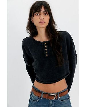 Free People Katie Cropped Henley Sweatshirt - Black