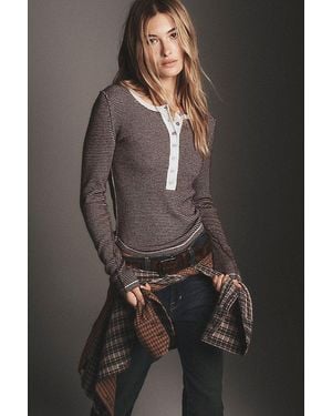 Free People Hudson Striped Cashmere Henley - Gray