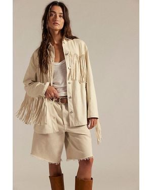 Free People Fringe Out Vegan Suede Jacket - Natural