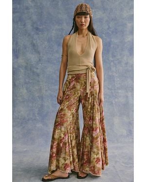 Free People Fallen Star Printed Wide-Leg Trousers - Blue