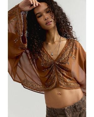 Free People Calla Embellished Cape Top - Brown