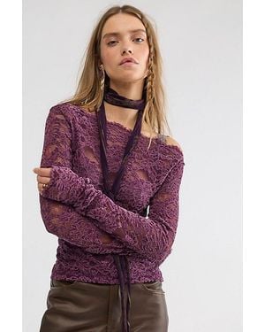 Free People Raising Eyebrows Lace Top - Purple