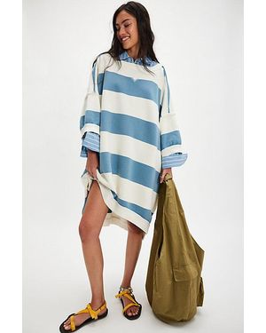 Free People Out Here Striped Maxi Sweatshirt - Blue