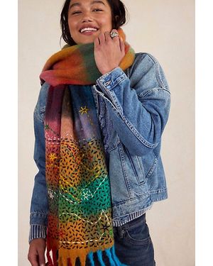 De Siena De Sienna Scotty Plaid Embroidered Scarf By