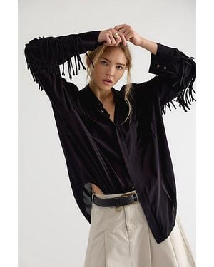 THE TALES Western Nights Opal Fringe Button Down - Black
