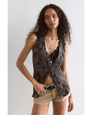 Free People Arden Embellished Vest Jacket - Grey