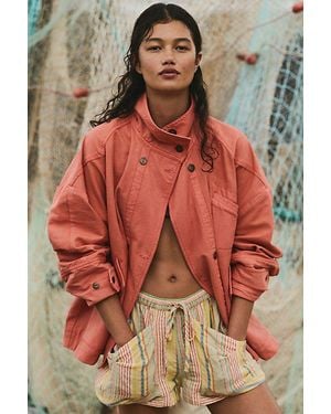 Free People Collins Washed Canvas Funnel-Neck Jacket - Red