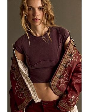 Free People Protagonist Cropped Cap Sleeve Tee - Purple