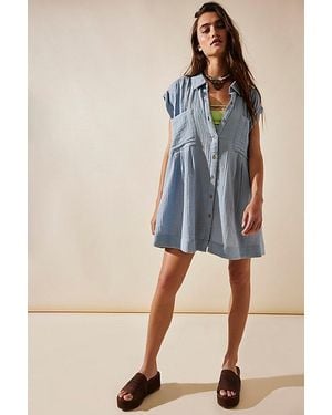 free-est Not So Basic Shirtdress Tunic - Blue