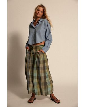 Free People Telluride Wide-Leg Crop Pull-On Madras Trousers - Multicolour