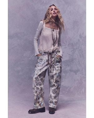 Free People Moxie Printed Flocked Barrel Jeans - Purple