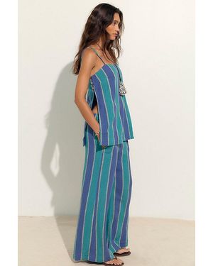 free-est Sightseer Linen Striped Pant Set By - Blue