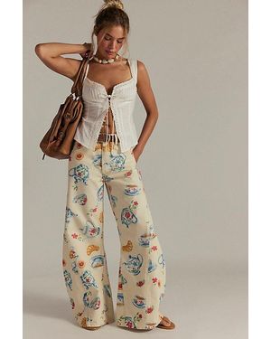 Free People Eden Printed High Slouchy Flare Jeans - White