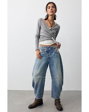Free People Good Luck Mid-Rise Barrel Jeans - Blue