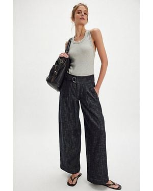 Free People Ainsley Belted Wide-Leg Trousers - Blue