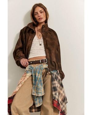Free People Chelsea Vegan Suede Funnel-Neck Jacket - Brown