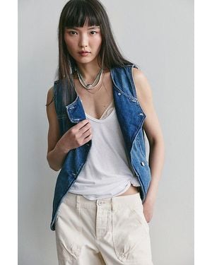 Free People Maris Denim Vest Jacket - Blue