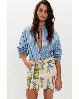 Mother The Ditcher Mini Fray Denim Skirt - Blue