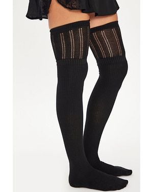 Free People Contrast Double Knee High Socks - Black