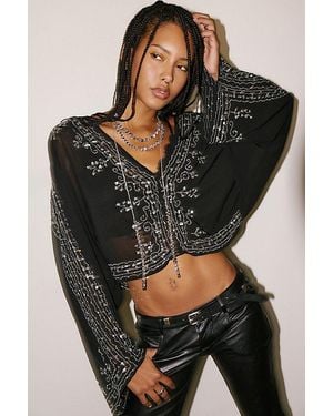 Free People Calla Embellished Cape Top - Black