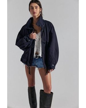 Free People Jojo Washed Oversized Funnel-Neck Jacket - Blue