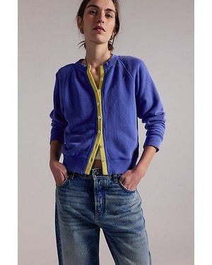 Free People Junior Solid Sweatshirt Cardi - Blue
