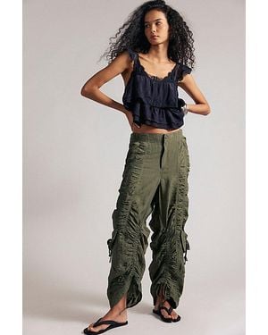 Free People Scorpio Shirred Mid-Rise Cargo Trousers By - Green