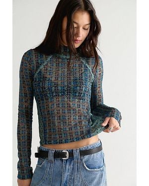 Free People Lyric Sheer Lace Long Sleeve Turtleneck Top - Gray