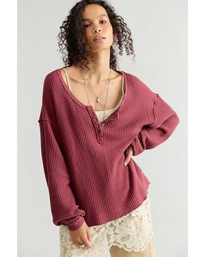Free People Montreal Oversized Thermal Henley - Red